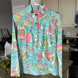 Lilly Pulitzer U Gotta Regatta POPOVER-Pink White Blue Sailboats
